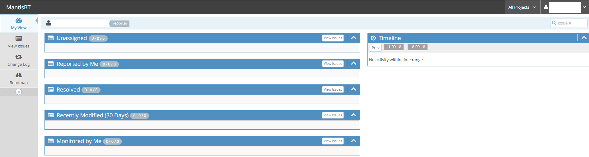 The screen you should see once you have been logged in. 