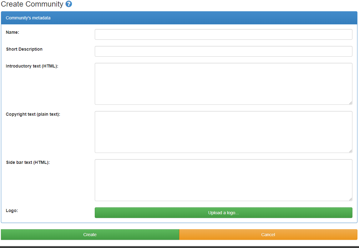 The screen where you will enter information and details about your new community. 
