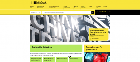 Screenshot of the PROV homepage.