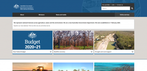 Screenshot of the Department of Agriculture Water and the Environment's homepage.